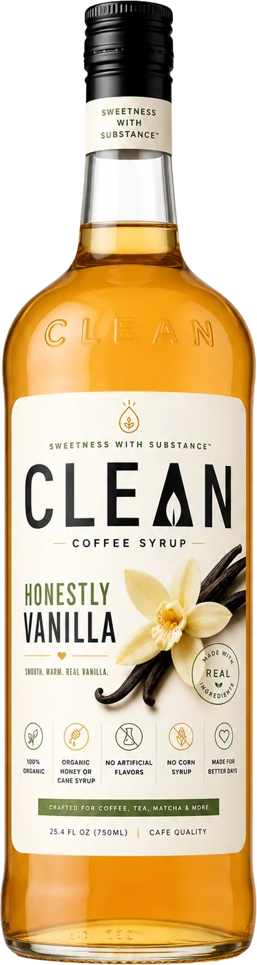 CLEAN Honestly Vanilla organic coffee syrup bottle